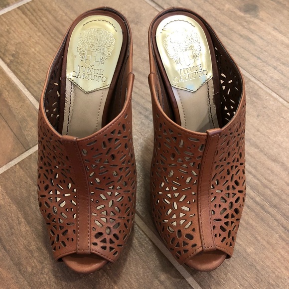 Vince Camuto Jaso Cutout Mule Heels Saddle Brown 4 - Picture 3 of 8